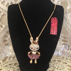 Betsey Johnson Gold Bunny Necklace with Pink Crystals